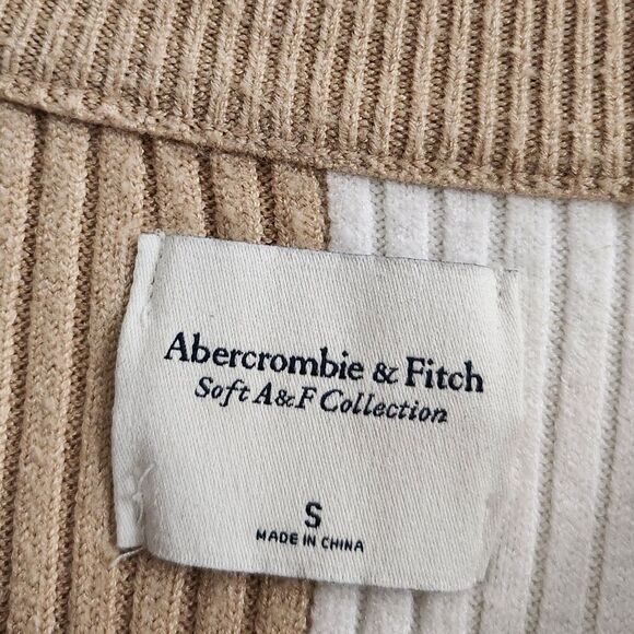 Abercrombie & Fitch Sweater‎ Womens Small Tan Luxeloft Colorblock Pullover Knit - Picture 2 of 6